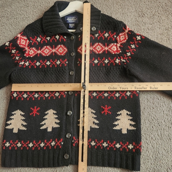EDDIE BAUER Women's Cardigan Petite Medium Black 100% Lambswool VTG 90s Sweater - Picture 5 of 9
